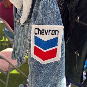 Old Navy Sherpa Collar Denim Jacket with Chevron Patch